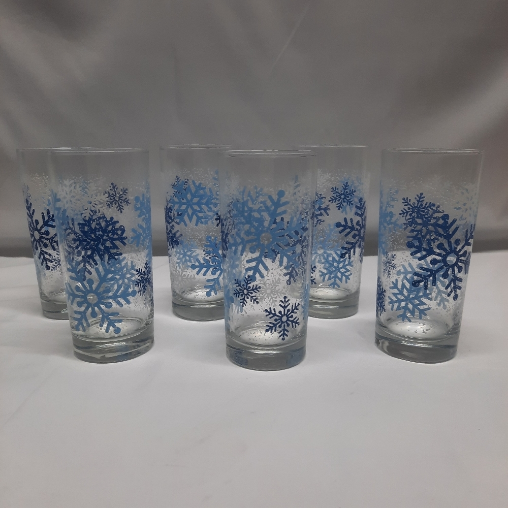 VTG Libbey Clearly Winter Set of 6 Snowflake water glasses